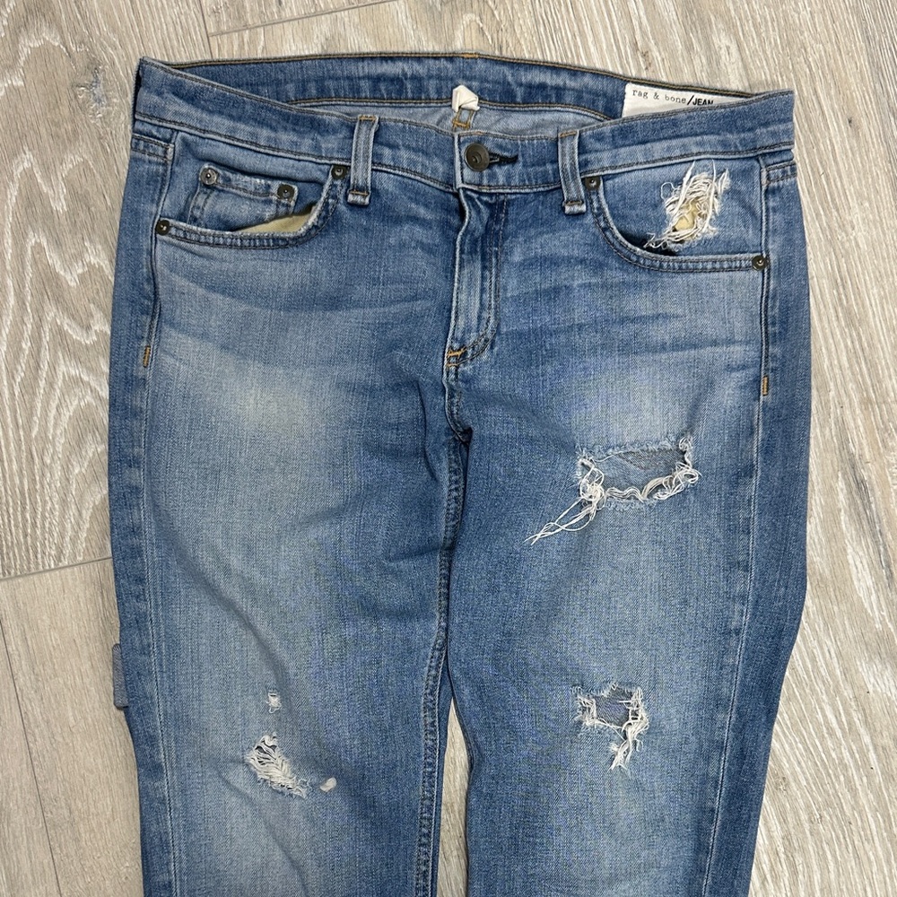 rag & bone Distressed Boyfriend Jeans in Blue
